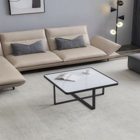 Minimalism Square coffee table, Black metal frame with sintered stone tabletop