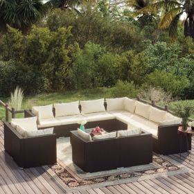 12 Piece Patio Lounge Set with Cushions Black Poly Rattan