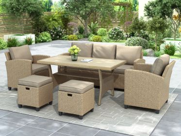 6 Piece Outdoor Rattan Wicker Set Patio Garden Sofa Chair Stools and Table