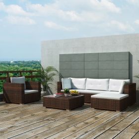 6 Piece Patio Lounge Set with Cushions Poly Rattan Brown