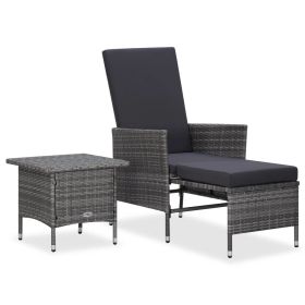 2 Piece Patio Lounge Set with Cushions Poly Rattan Gray