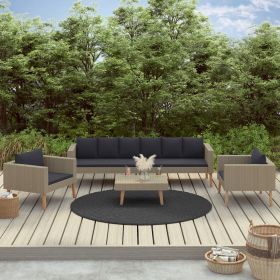 4 Piece Patio Lounge Set with Cushions Poly Rattan Beige