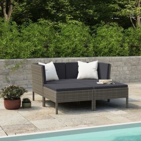4 Piece Patio Lounge Set with Cushions Poly Rattan Gray