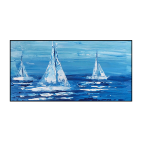 Colorful Ocean Sea Thick with Sunset and sailboat 100% Hand Painted Abstract Oil Painting Canvas Handmade Painting Gift (size: 75x150cm)