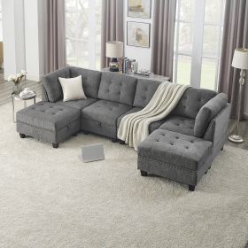 U shape Modular Sectional Sofa;  DIY Combination;  includes Two Single Chair ;  Two Corner and Two Ottoman (Color: Grey)