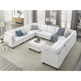 U shape Modular Sectional Sofa; DIY Combination; includes Seven Single Chair;  Four Corner and One Ottoman (Color: Ivory)