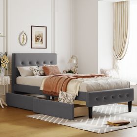 Twin Size Upholstered Platform Bed with 2 Drawers (Color: Gray)