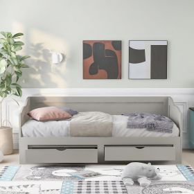 Wooden Daybed with Trundle Bed and Two Storage Drawers , Extendable Bed Daybed,Sofa Bed with Two Drawers (Color: Gray)